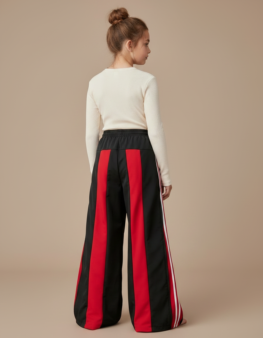 Pantalon Parachute Noir Rouge Zippé Ample Sport - Multicolore Polyester - vue 2