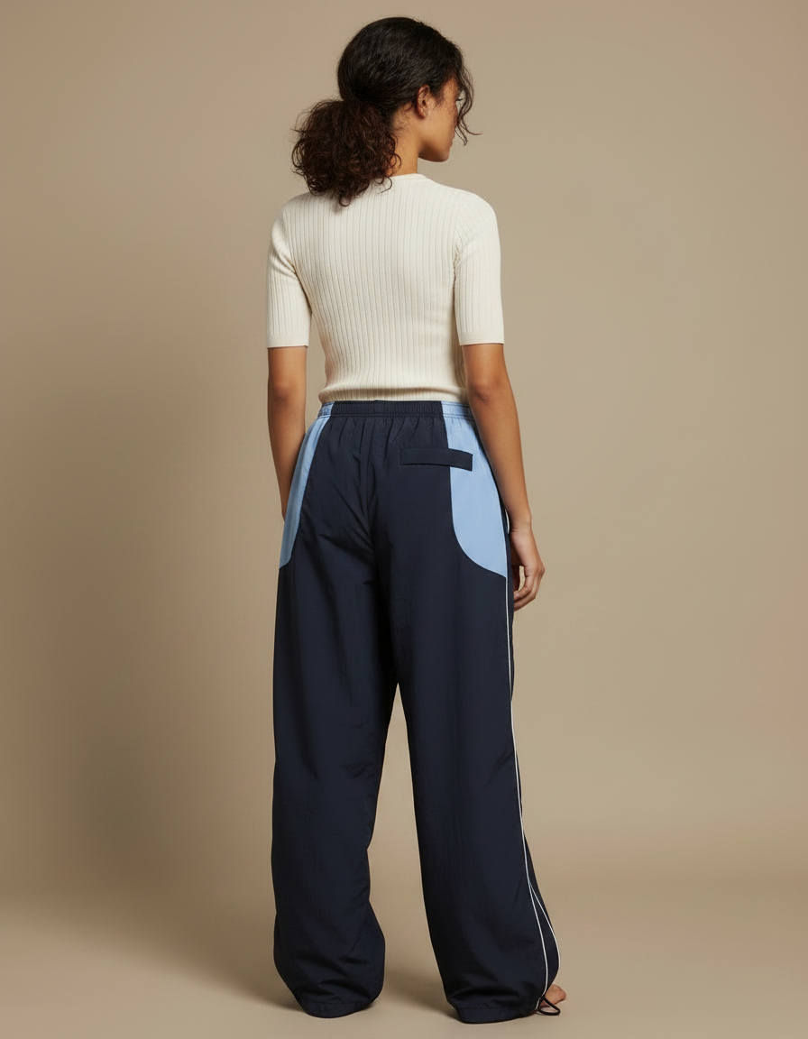 Pantalon Parachute Large Bicolore Marine Bleu Décontracté - Polyester - vue 2