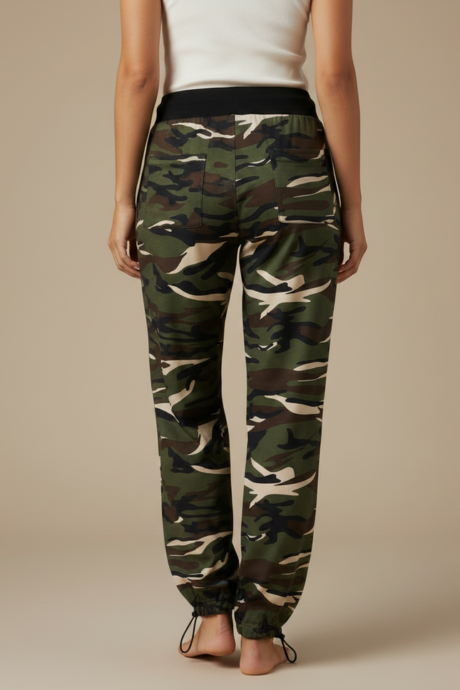 Pantalon Parachute Camouflage Militaire Ample Confortable Femme - Vert Viscose - vue 2