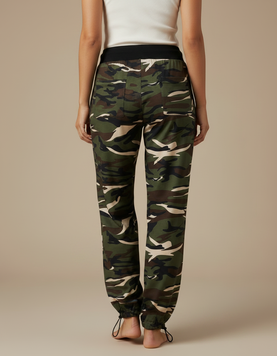 Pantalon Parachute Camouflage Militaire Ample Confortable Femme - Vert Viscose - vue 2