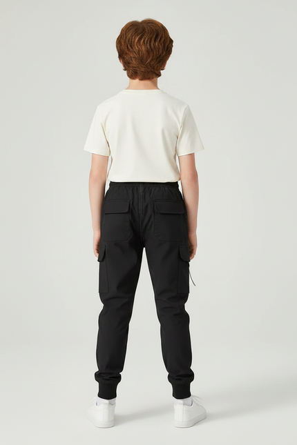 Pantalon Parachute Noir Cargo Ample Blanc Enfant - Polyester - vue 2