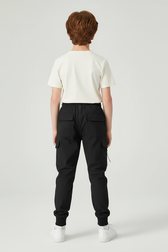 Pantalon Parachute Noir Cargo Ample Blanc Enfant - Polyester - vue 2