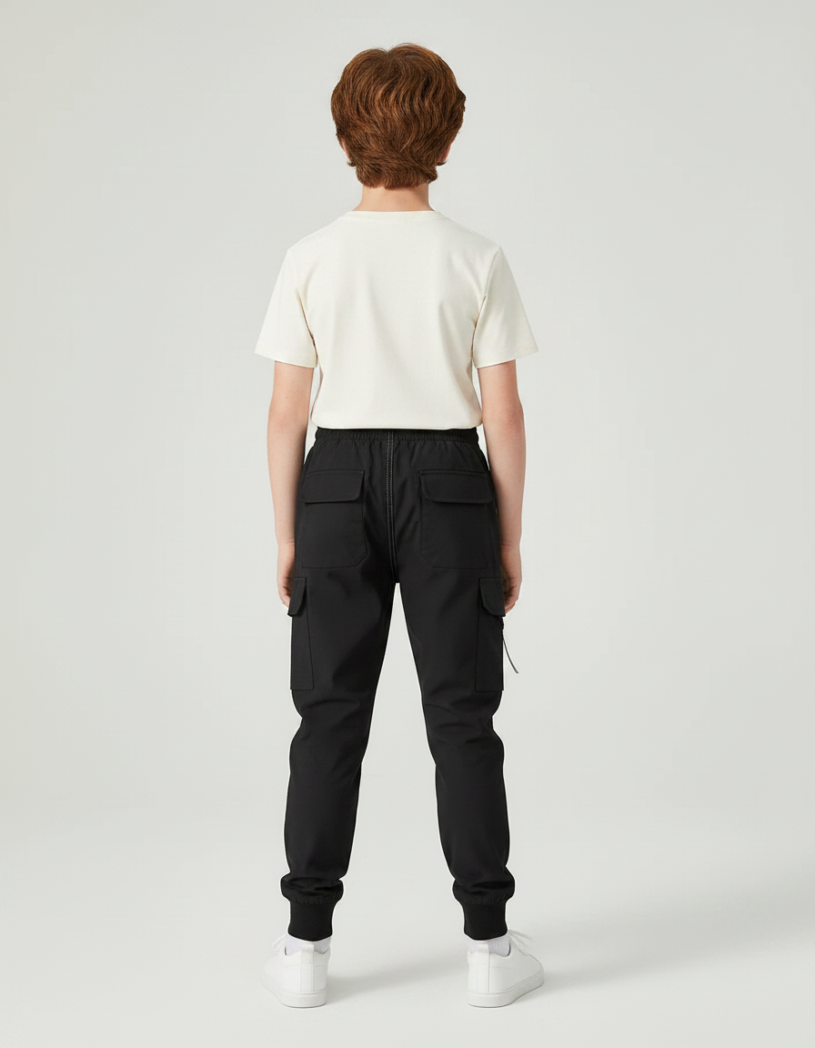 Pantalon Parachute Noir Cargo Ample Blanc Enfant - Polyester - vue 2