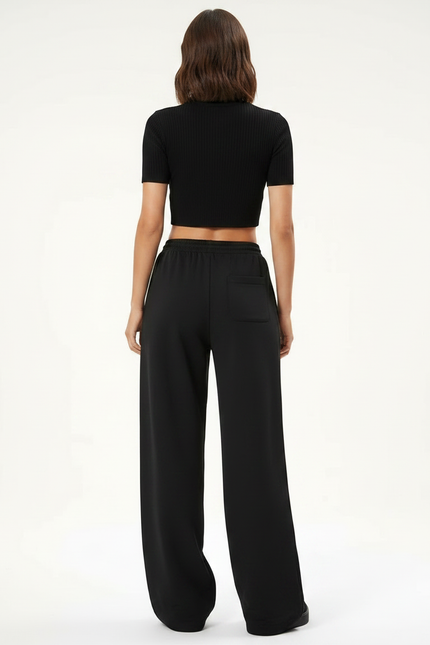 Pantalon Parachute Noir Ample Brodé Tigre Bambou - Molleton - vue 2