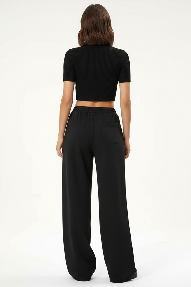 Pantalon Parachute Noir Ample Brodé Tigre Bambou - Molleton - vue 2