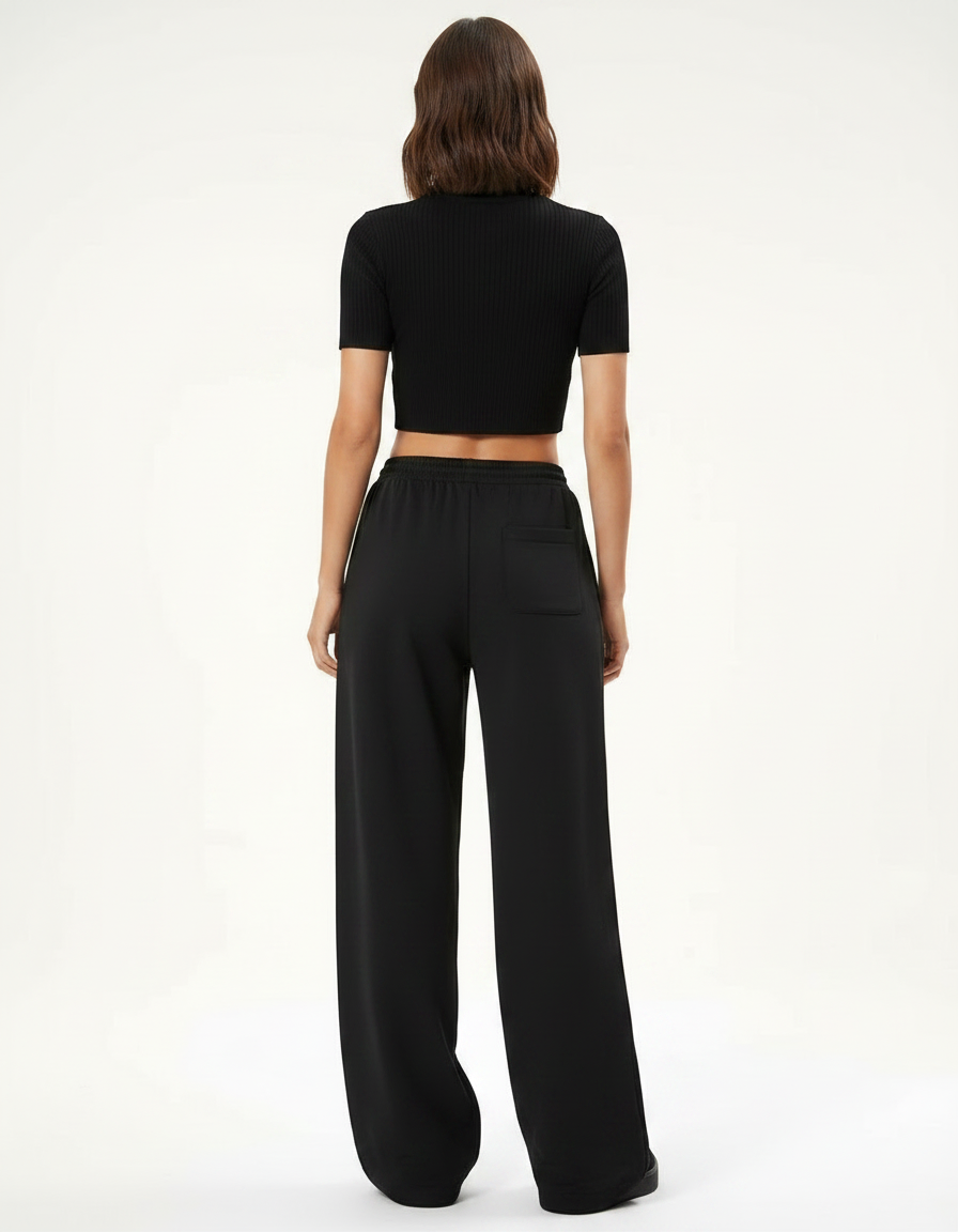 Pantalon Parachute Noir Ample Brodé Tigre Bambou - Molleton - vue 2