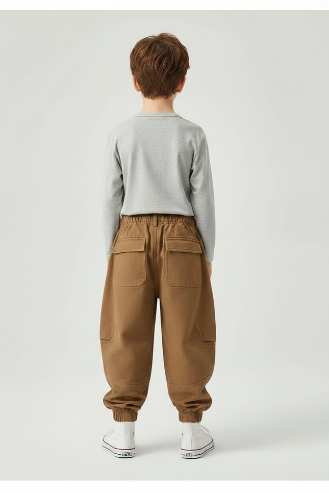 Pantalon Parachute Cargo Marron Ample Garçon - Toile - vue 2