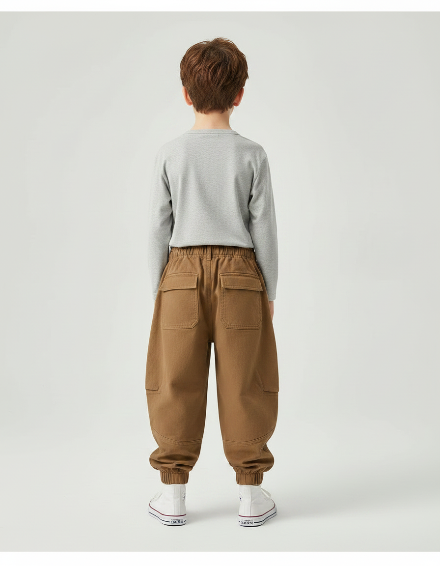 Pantalon Parachute Cargo Marron Ample Garçon - Toile - vue 2