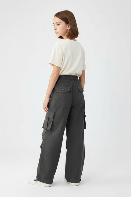 Pantalon Parachute Gris Cargo Ample Enfant - Polyester - vue 2