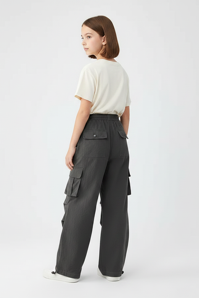 Pantalon Parachute Gris Cargo Ample Enfant - Polyester - vue 2