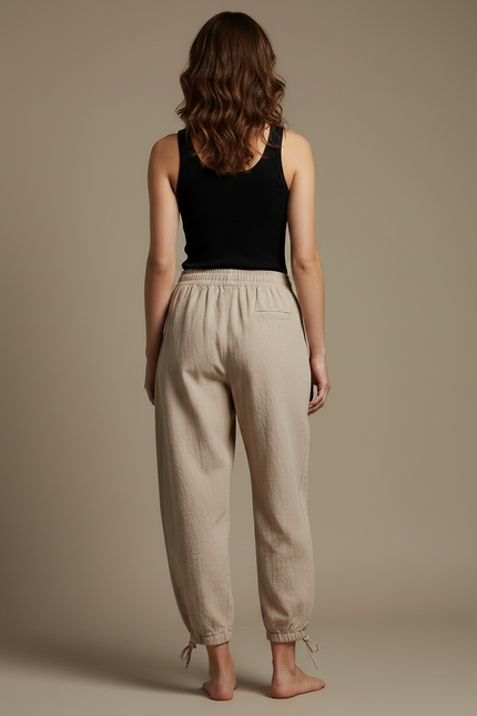 Pantalon Parachute Femme Beige Resserré Aux Chevilles Toile - Lin - vue 2