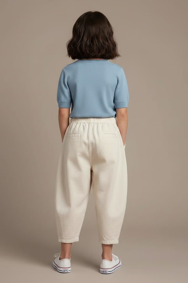 Pantalon Parachute Beige Ample Coton Élastiqué Enfant - vue 2