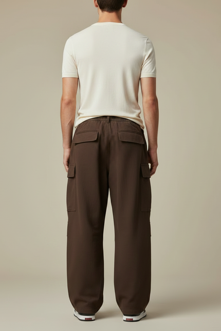 Pantalon Parachute Marron Ample Coton Cargo Homme - vue 2