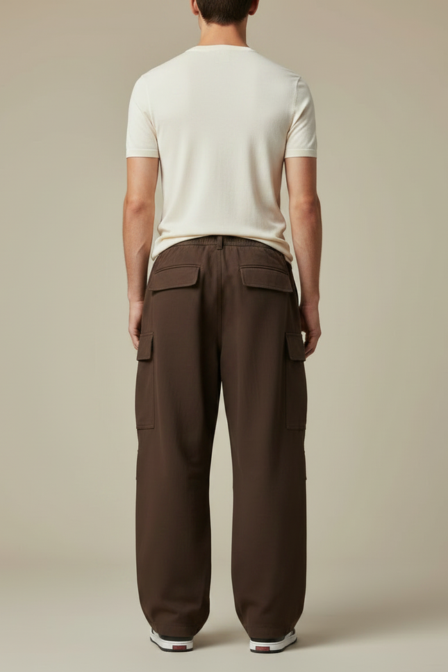 Pantalon Parachute Marron Ample Coton Cargo Homme - vue 2