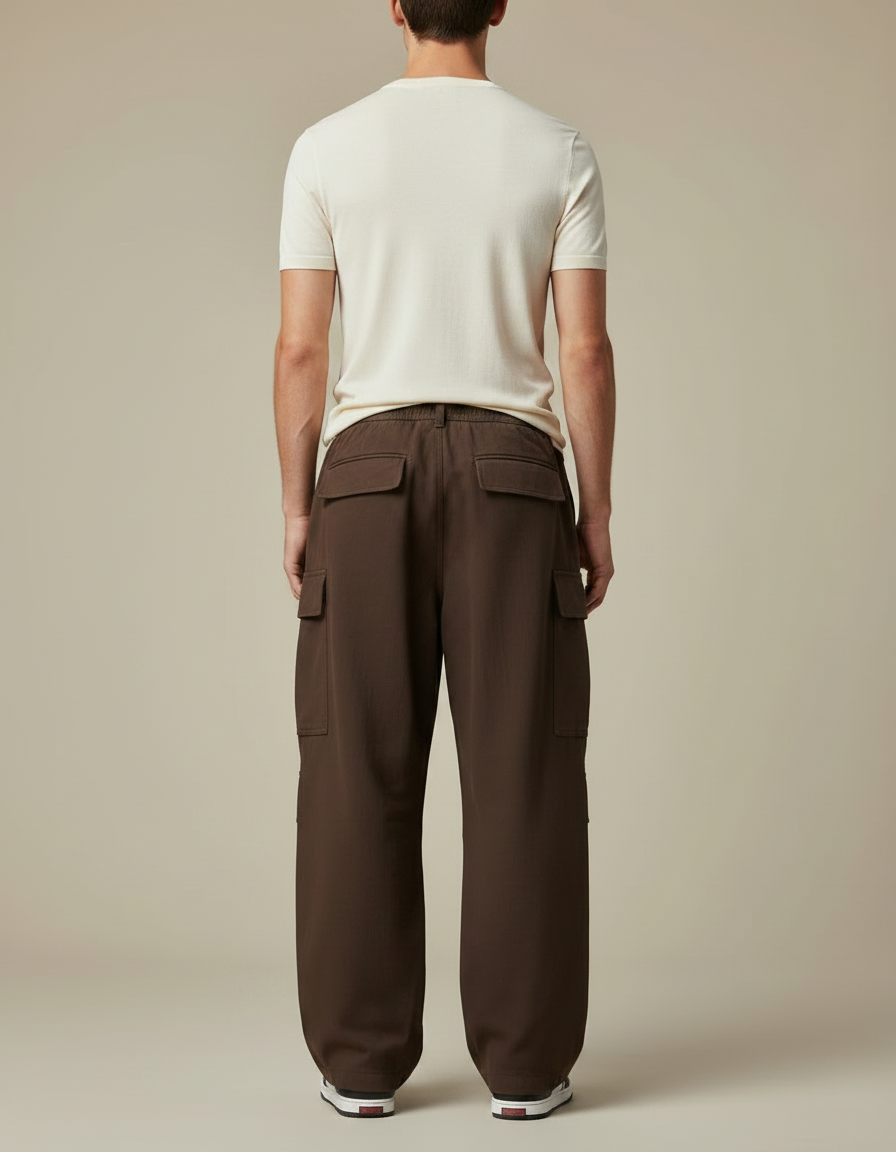 Pantalon Parachute Marron Ample Coton Cargo Homme - vue 2