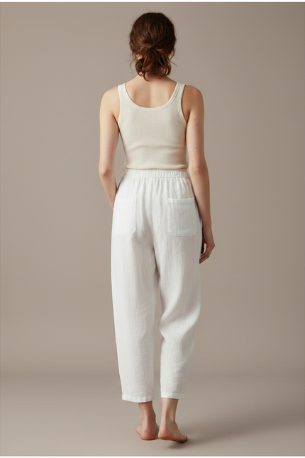 Pantalon Parachute Blanc Lin Ample Décontracté Femme - vue 2