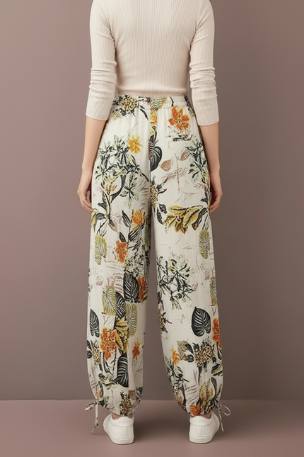 Pantalon Parachute Floral Imprimé Bohème Fluide Femme - Lin - vue 2