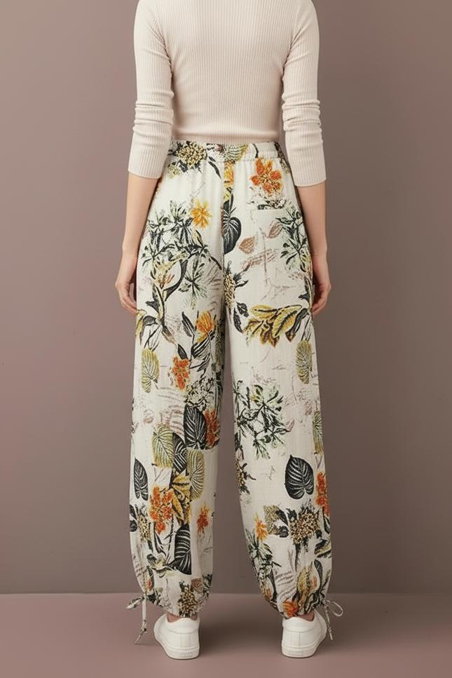 Pantalon Parachute Floral Imprimé Bohème Fluide Femme - Lin - vue 2