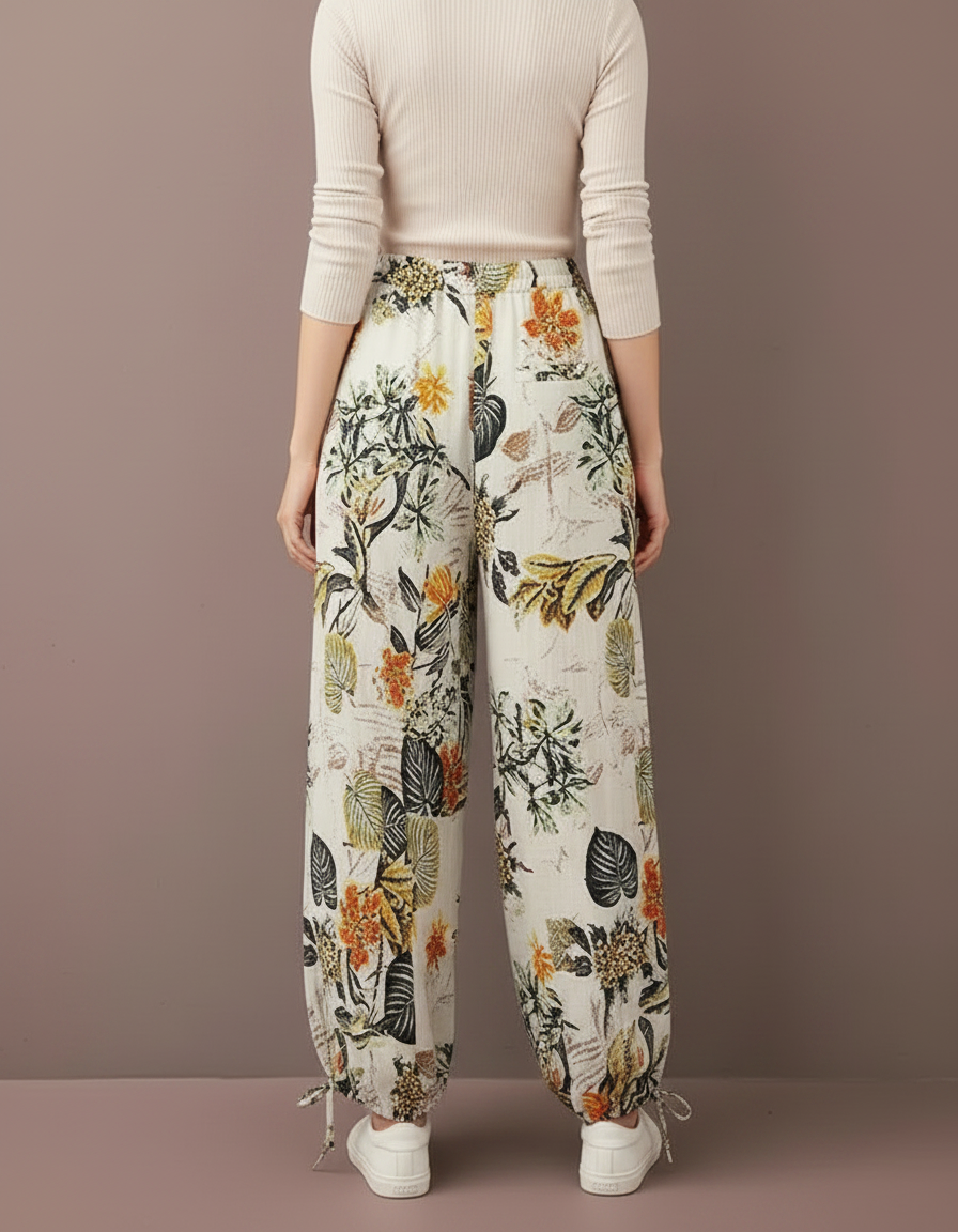 Pantalon Parachute Floral Imprimé Bohème Fluide Femme - Lin - vue 2