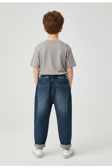 Pantalon Parachute Jean Ample Enfant Décontracté Patch - Bleu - vue 2