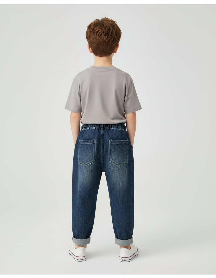 Pantalon Parachute Jean Ample Enfant Décontracté Patch - Bleu - vue 2