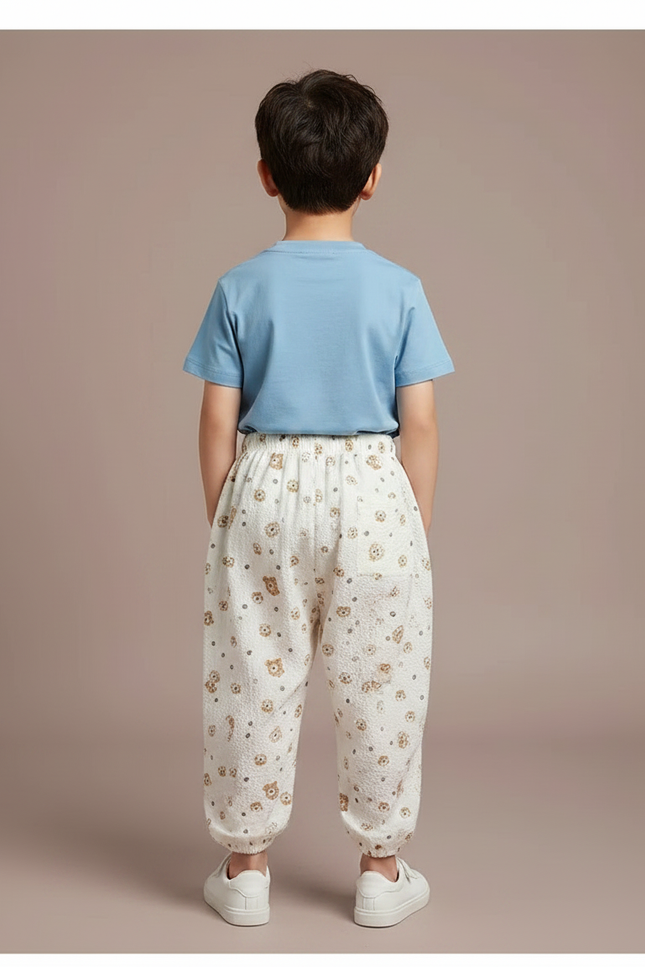 Pantalon Parachute Blanc Ample Motif Ours Enfant - Coton - vue 2