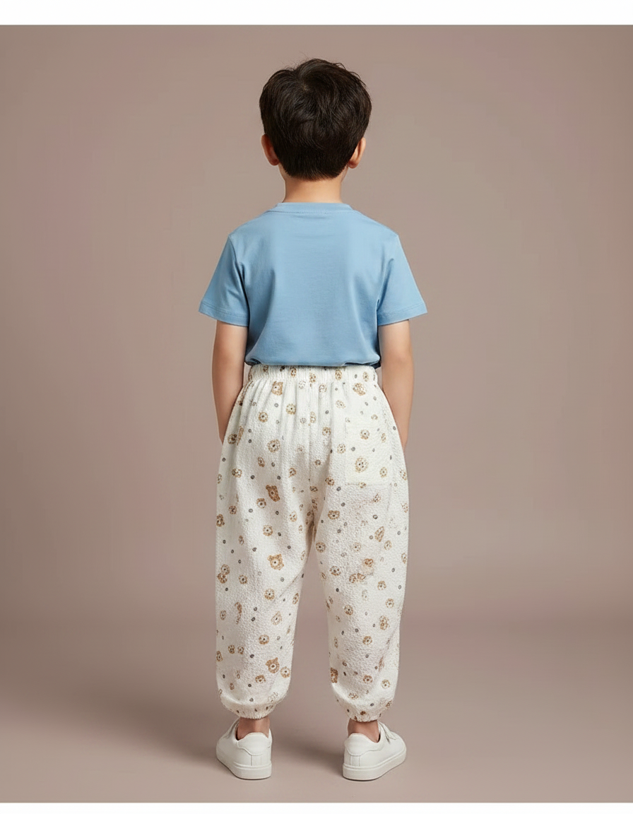 Pantalon Parachute Blanc Ample Motif Ours Enfant - Coton - vue 2