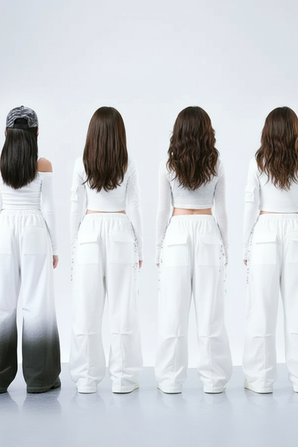 Pantalon Parachute Blanc Ample Paillettes Cargo Fille - Coton