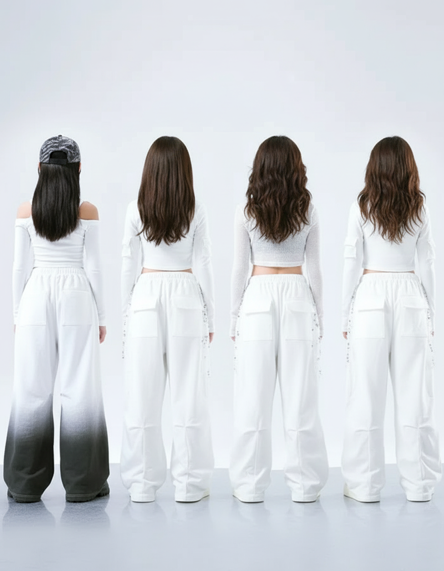 Pantalon Parachute Blanc Ample Paillettes Cargo Fille - Coton