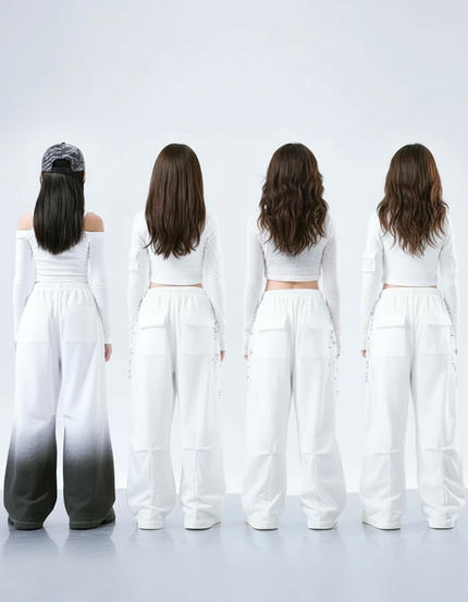 Pantalon Parachute Blanc Ample Paillettes Cargo Fille - Coton