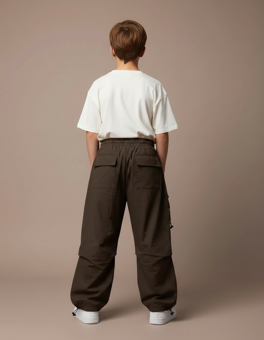 Pantalon Parachute Marron Ample Cargo Enfant - Polyester - vue 2