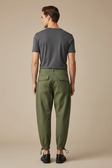 Pantalon Parachute Kaki Ample Coton Ceinture Homme - vue 2