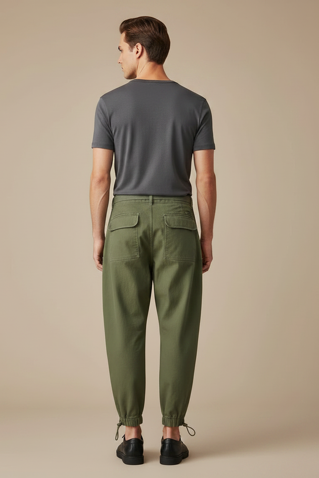 Pantalon Parachute Kaki Ample Coton Ceinture Homme - vue 2