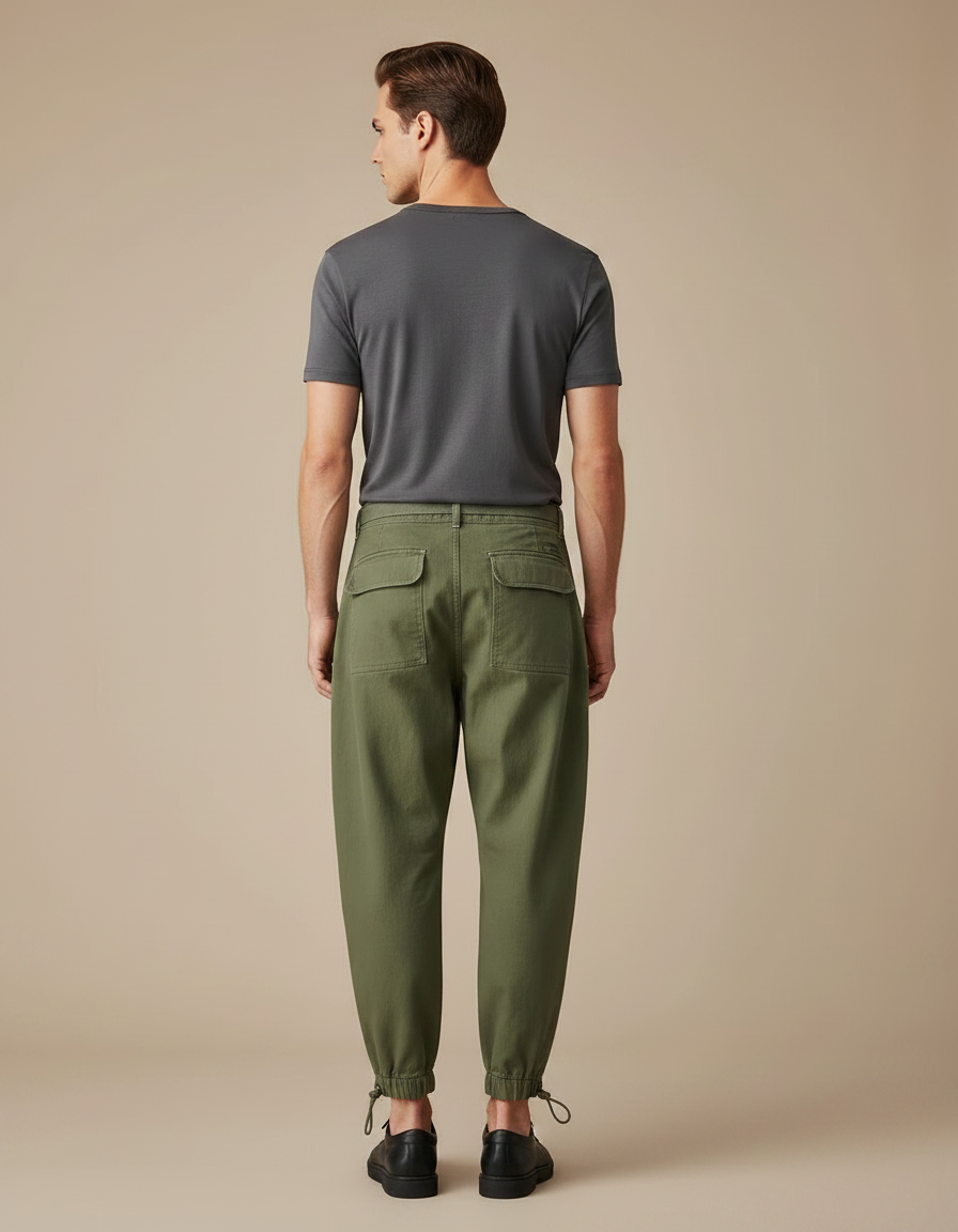 Pantalon Parachute Kaki Ample Coton Ceinture Homme - vue 2