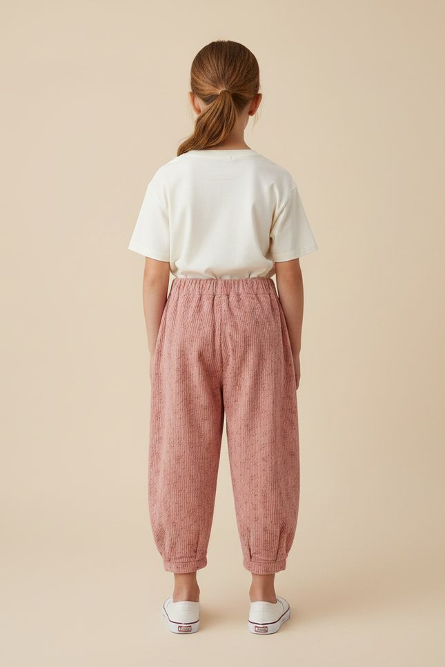 Pantalon Parachute Rose Côtelé Fleuri Ample Enfant - Cordé - vue 2