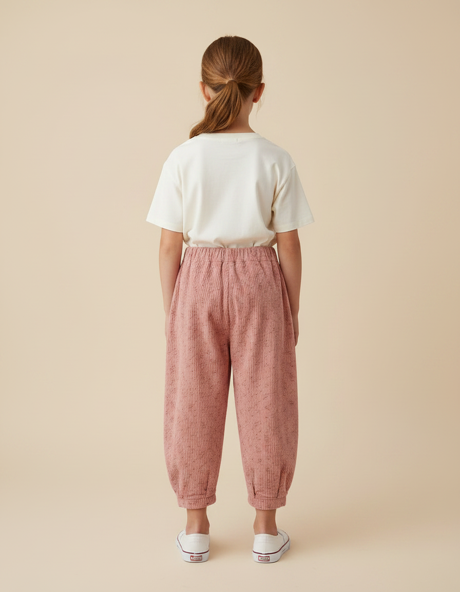 Pantalon Parachute Rose Côtelé Fleuri Ample Enfant - Cordé - vue 2