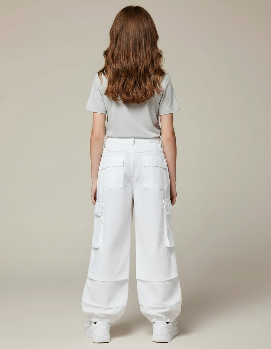 Pantalon Parachute Blanc Cargo Ample Coton Fille - vue 2