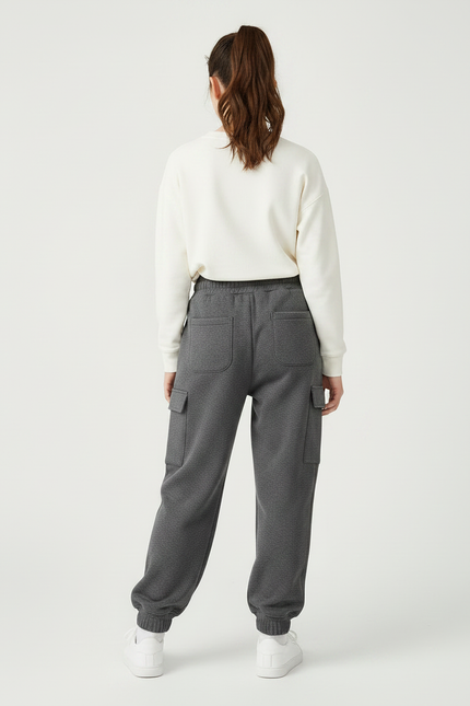 Pantalon Parachute Cargo Gris Ample Molletonné Fille - vue 2