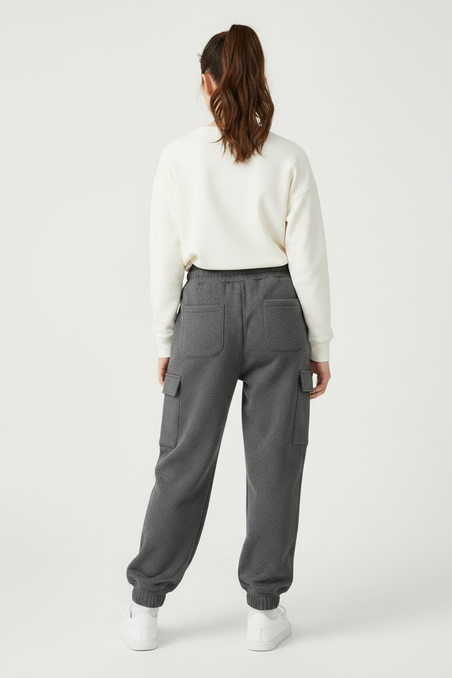 Pantalon Parachute Cargo Gris Ample Molletonné Fille - vue 2