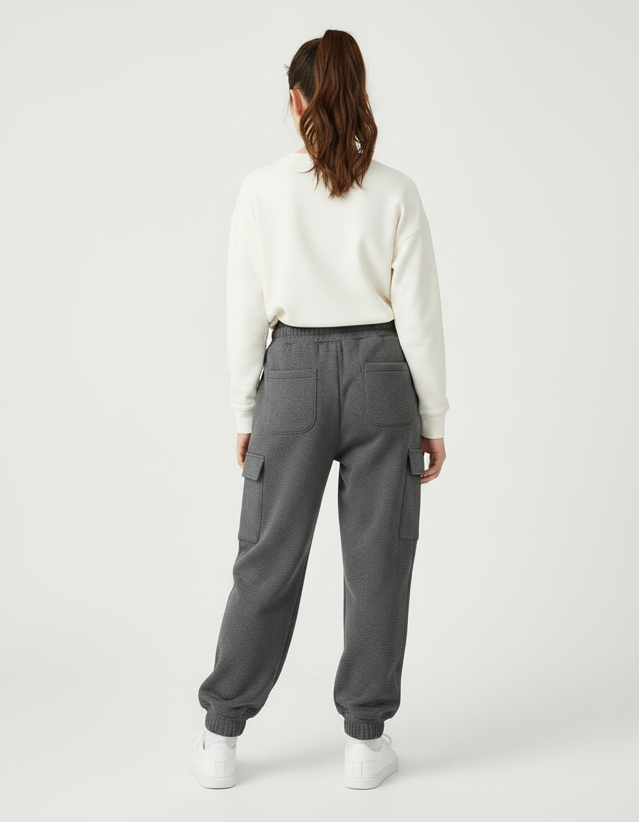 Pantalon Parachute Cargo Gris Ample Molletonné Fille - vue 2