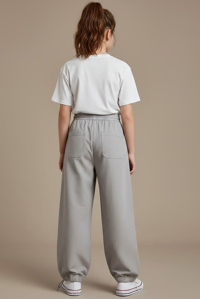 Pantalon Parachute Fille Gris Resserré Aux Chevilles Nylon - Toile - vue 2