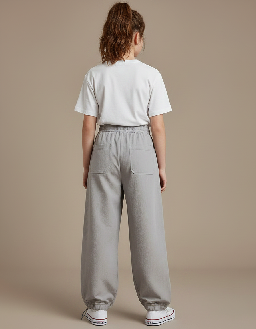 Pantalon Parachute Fille Gris Resserré Aux Chevilles Nylon - Toile - vue 2