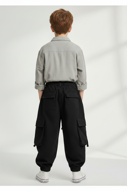 Pantalon Parachute Noir Ample Cargo Enfant Streetwear - Toile - vue 2