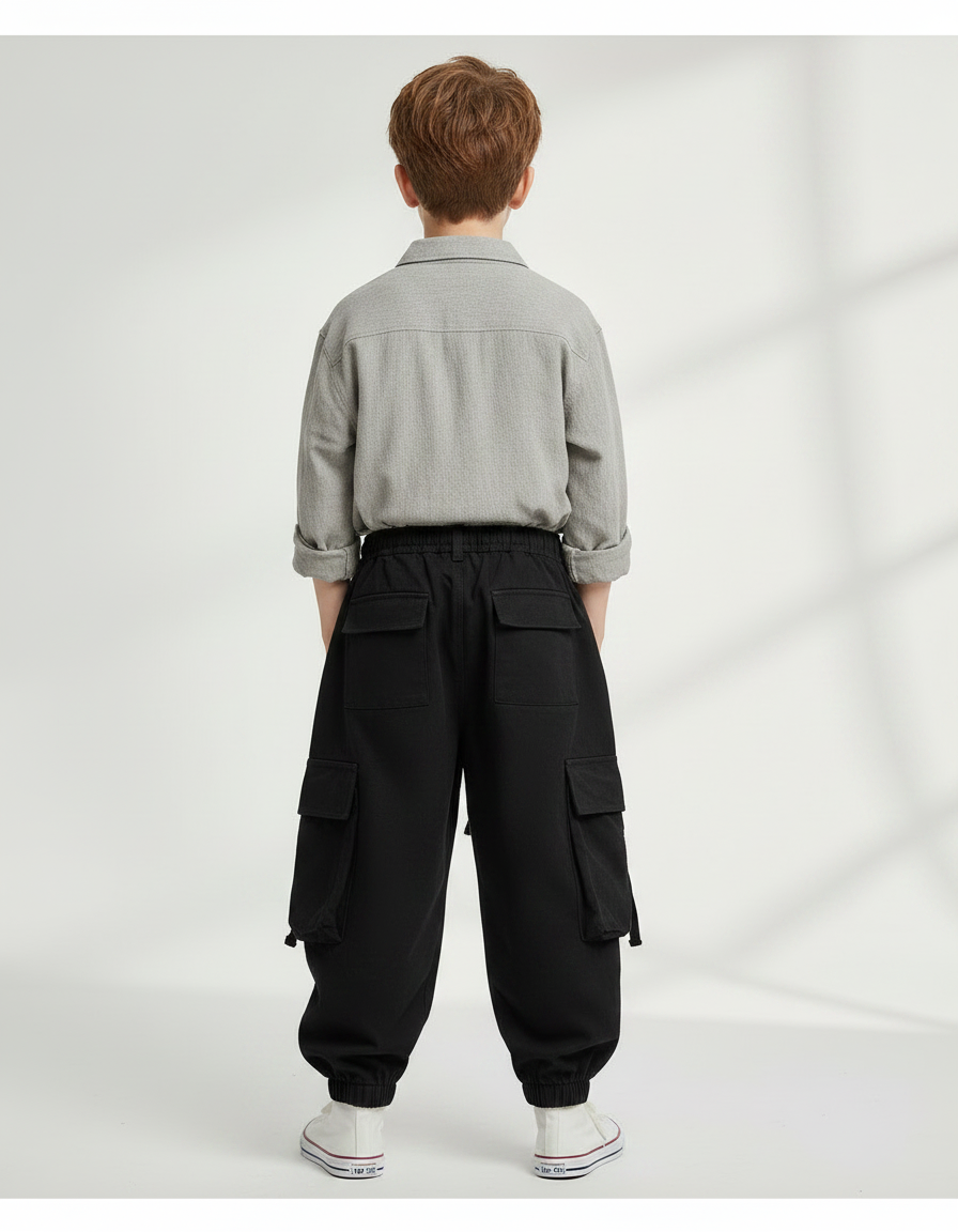 Pantalon Parachute Noir Ample Cargo Enfant Streetwear - Toile - vue 2