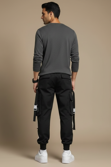 Pantalon Parachute Noir Cargo Techwear Ample Homme - Polyester - vue 2