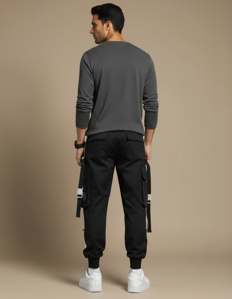 Pantalon Parachute Noir Cargo Techwear Ample Homme - Polyester - vue 2