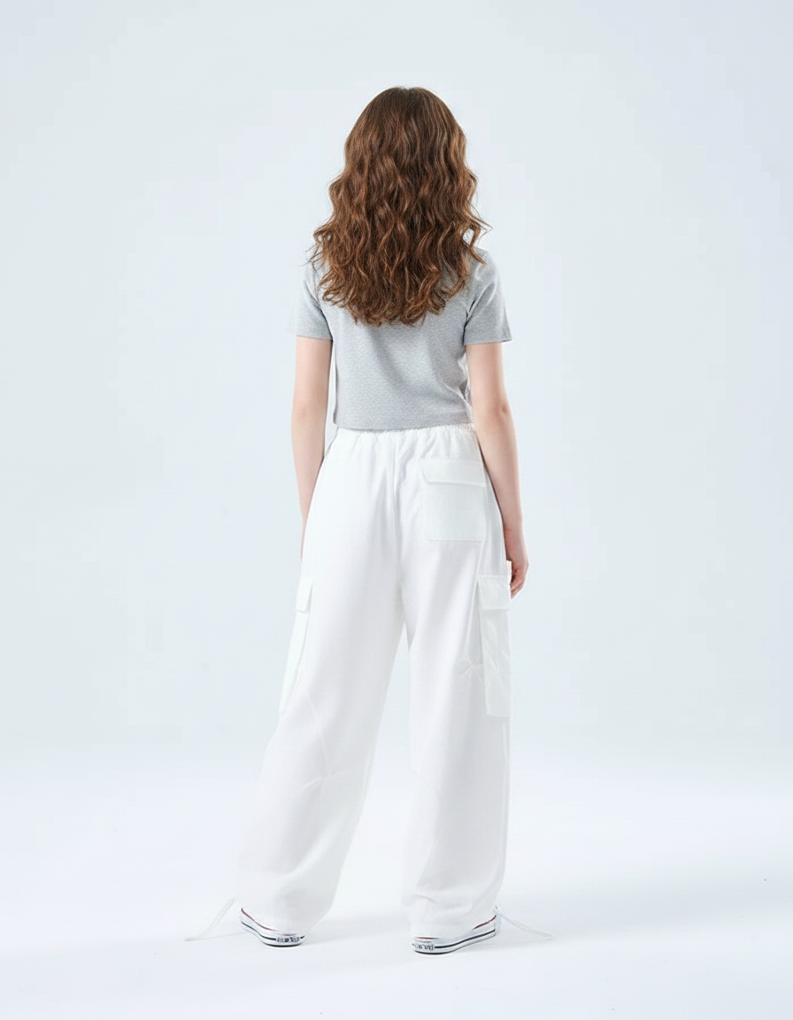 Pantalon Parachute Blanc Ample Cargo Enfant - Polyester - vue 2