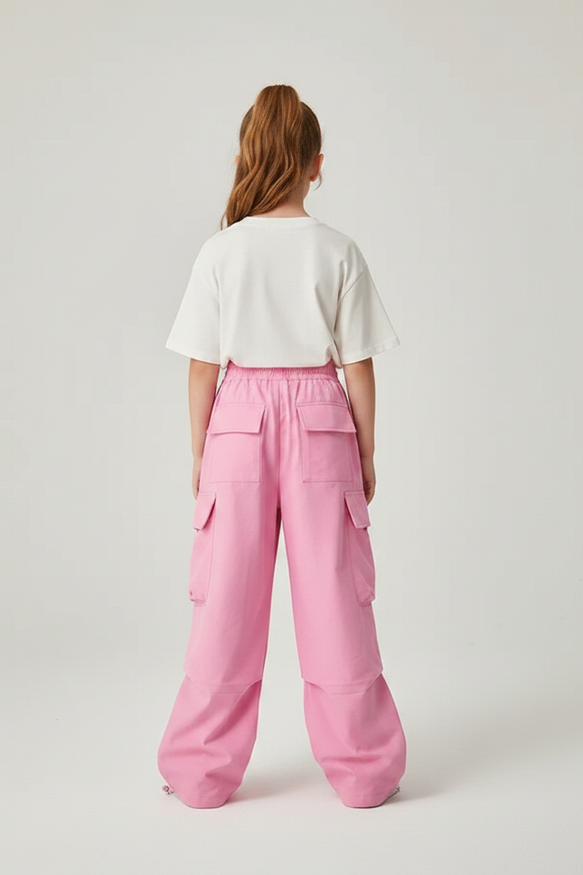 Pantalon Parachute Rose Cargo Ample Enfant Décontracté - Polyester - vue 2