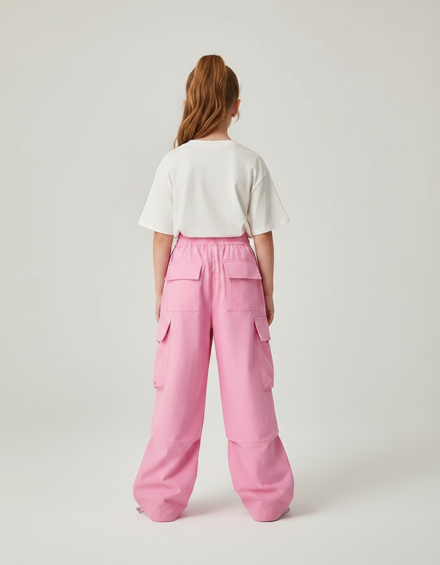 Pantalon Parachute Rose Cargo Ample Enfant Décontracté - Polyester - vue 2