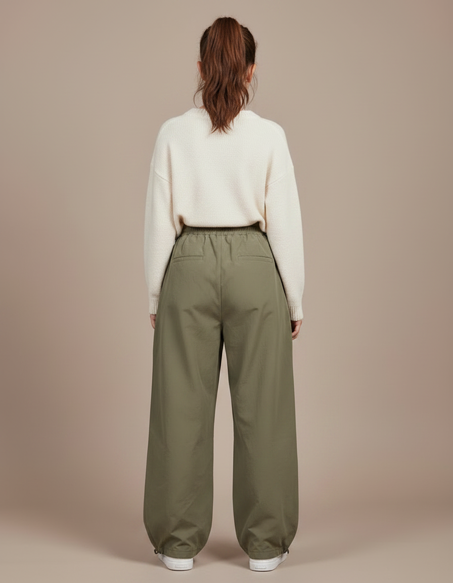 Pantalon Parachute Kaki Ample Nylon Décontracté Fille - Polyester - vue 2